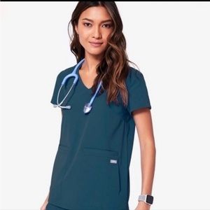 Figs Cusco Caribbean Blue scrub top Small